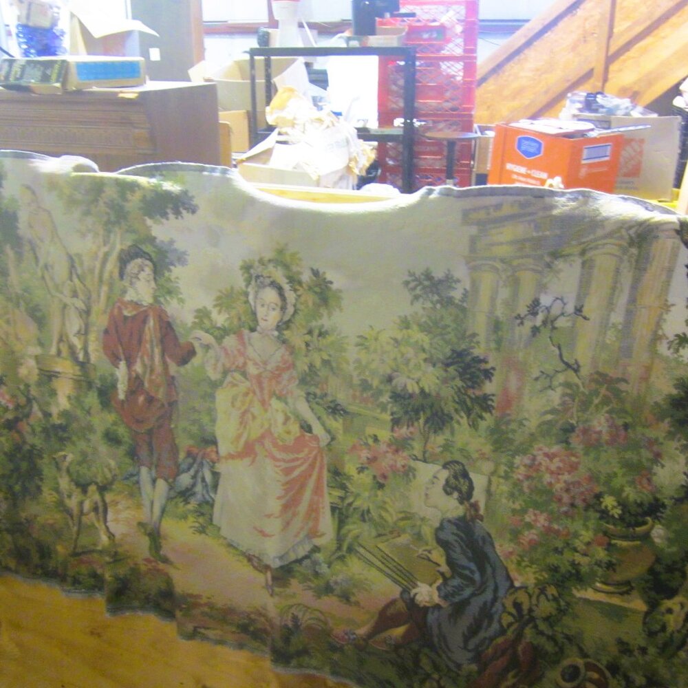 VTG TAPESTRY, COLONIAL STYLE THEME, DANCING COUPLE, LOTS OF DETAIL